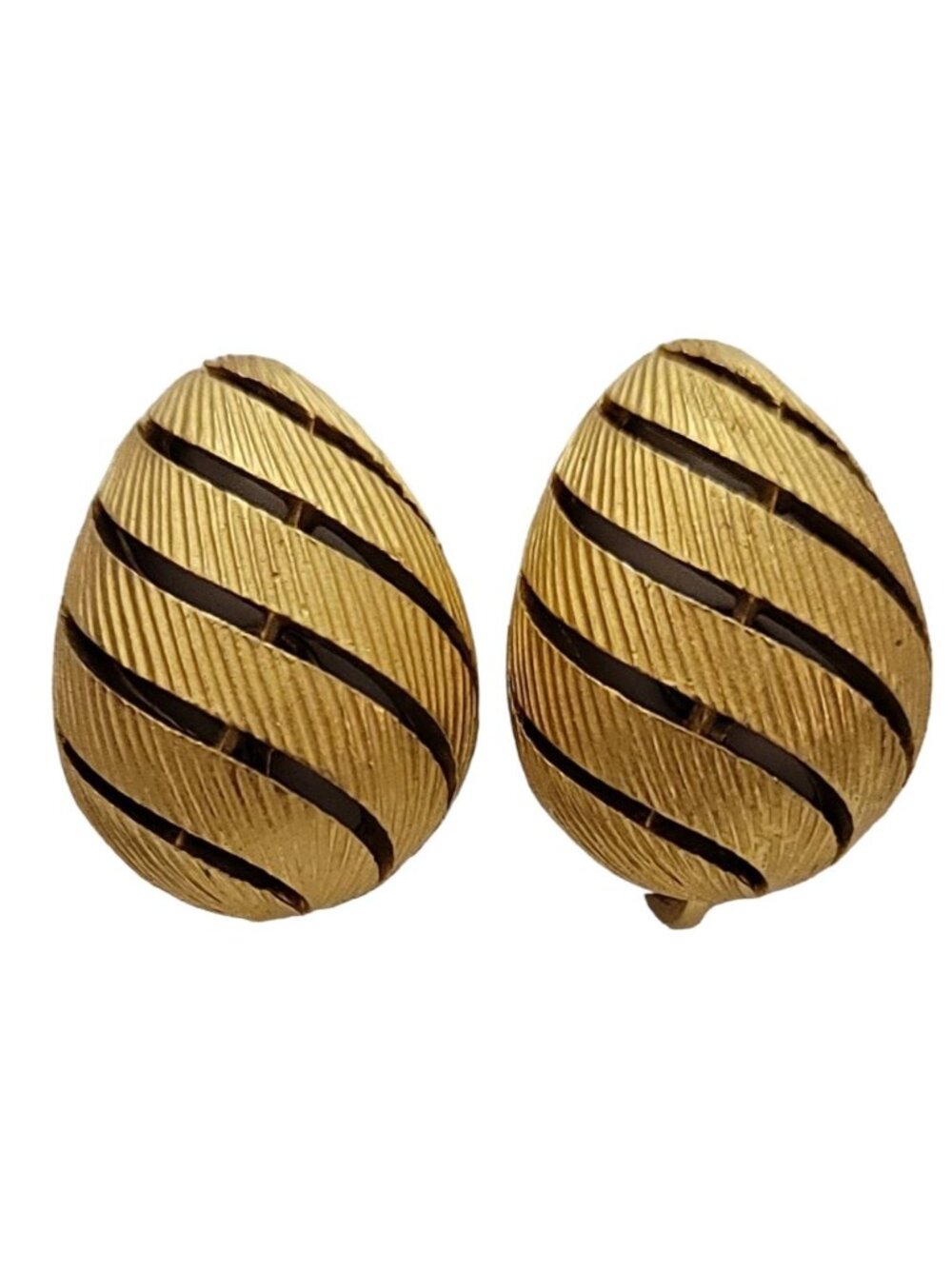 Trifari Crown Over T Gold Tone Egg-Shaped Clip On Earrings, Signed K132